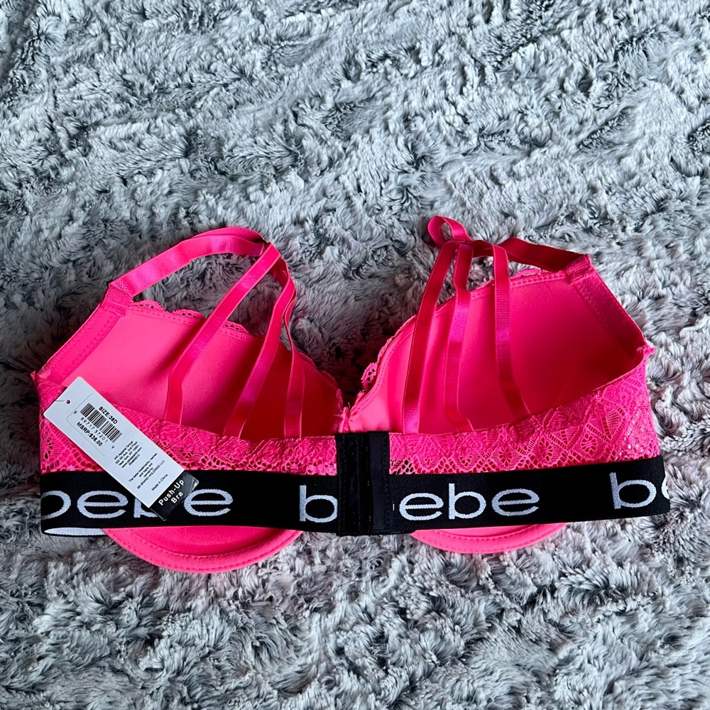 NWT BEBE Intimates Logo Hot Pink Push-Up Bra 36D